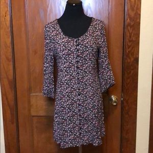 Black and red floral print long sleeve dress